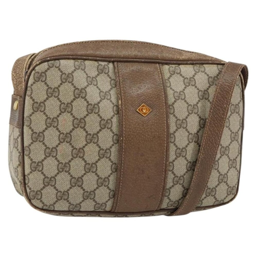 Authentic GUCCI GG Supreme Shoulder Bag PVC Beige Gold